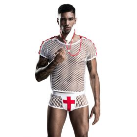 Men White Fishnet Clothes Doctor Uniform Role Play