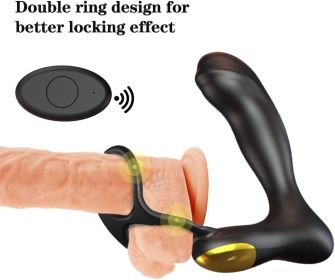 SXHMSAL Prostate Massager Anal Toy Vibrator with Dual Penis Ring, 3 Thrusting Speeds and 10 Vibration Modes, Silicone Butt Plug Remote Control Adult S