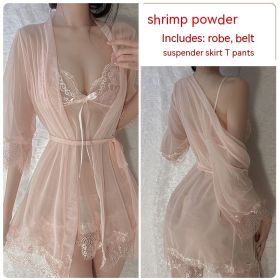 Ruoruo Sexy Lingerie Sexy Pure Color Mesh See-through Sling Women (Option: Dried Shrimp Powder-XL)