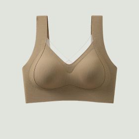 Seamless Underwear Women's Anti-sagging Small Chest Push Up (Option: Khaki-XL)