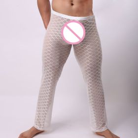 Men's Sexy Mesh Casual Trousers Home Pants (Option: White-L)