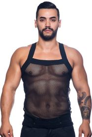 Men's sexy wide-brimmed mesh vest (Option: Black-XL)