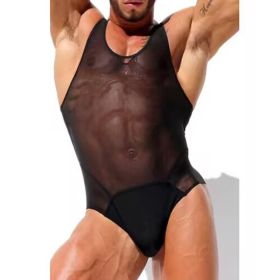 Men's Sheer Mesh Sports Fitness Beach Jumpsuit Men's Fierce Men's Sexy (Option: S)