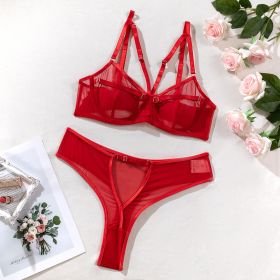 Underwear Mesh Two Piece Perspective Set (Option: Red-S)