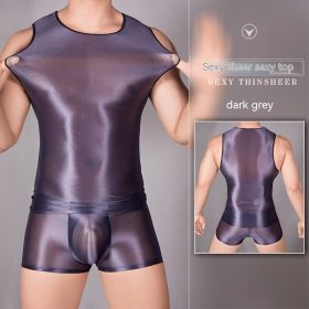 Men's Sexy Nylon Underwear Tight Sexy Super Elastic Vest (Option: Dark Gray Coat-Average Size)