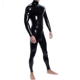 Double Shoulder Zipper Back Opening Latex Bodysuit (Option: Black-S-Shoulder zipper)