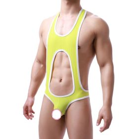Men's Sculpting Fine Mesh Breathable One Piece Underwear For Men (Option: Yellow-XL)
