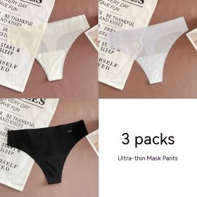 Mask Underwear Female Thin Section Traceless Ice Silk T-back (Option: Black light green light blue-M)
