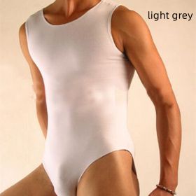 Men's Plus Size Cotton Tank Top Bodysuit (Option: Light grey-4XL)