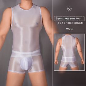 Men's Sexy Nylon Underwear Tight Sexy Super Elastic Vest (Option: White Tops-Average Size)