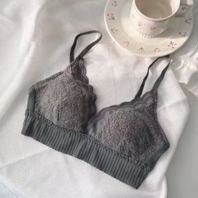 French Style Nude Feel Lace Triangle Cup Underwear Women's Bra (Option: Dark Green-3270AB)
