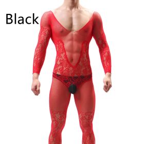 Men's Embroidered Mesh Stockings Long Sleeve (Option: Black-One Size)