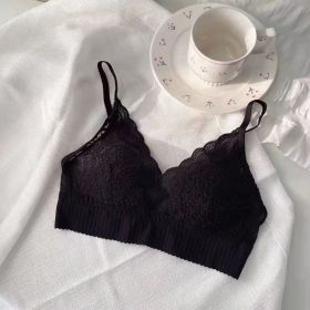 French Style Nude Feel Lace Triangle Cup Underwear Women's Bra (Option: Black-3270AB)