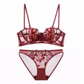 French Lace Flower Embroidered Underwear Soft Steel Ring (Option: Reddish Brown Suit-75B)