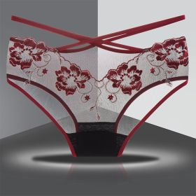 Briefs Women's Lace Underwear Sexy Hip Slimming (Option: Wine Red-M)