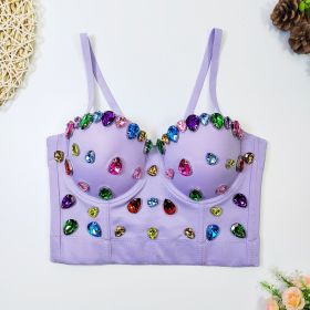 Beaded Fishbone Spaghetti Straps Outerwear Corset Short Skinny Gem Colorful Crystals Tube Top (Option: Light Purple-34B)