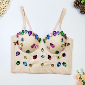 Beaded Fishbone Spaghetti Straps Outerwear Corset Short Skinny Gem Colorful Crystals Tube Top (Option: Skin Color-34B)