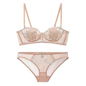 French Lace Flower Embroidered Underwear Soft Steel Ring (Option: Flesh Colored Suit-75B)