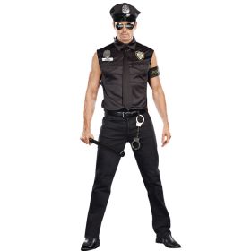 Handsome Sleeveless Shirt Male Police Stage Costume (Option: Black-XL)
