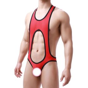 Men's Sculpting Fine Mesh Breathable One Piece Underwear For Men (Option: Red-XL)