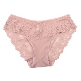 Women's Lace Nylon Underwear Plus Size Breathable And Transparent Mesh (Option: Brown-S)