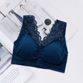 Lace Underwear Wide Shoulder Strap Anti-exposure Plus Size Vest (Option: Sapphire Blue-Average Size)