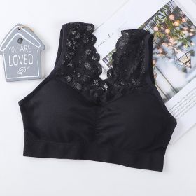 Lace Underwear Wide Shoulder Strap Anti-exposure Plus Size Vest (Option: Black-Average Size)