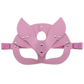 Half Face Fox Cosplay Mask Female Leather Mask Eye Cosplay Leather Halloween Party PU Half Face Rabbit Mask Adult Game Supplies (Color: Pink)