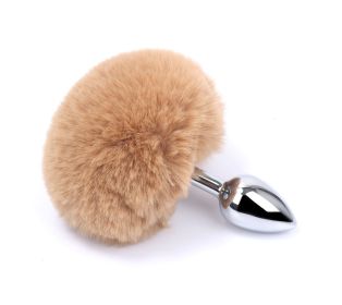 Detachable Anal Plug Real Bunny tail Smooth Touch Metal Butt Plug Tail Erotic BDSM Sex Toys for Woman Couples Adult Games (Color: Brown)