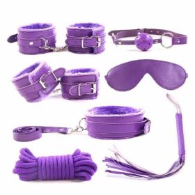 SM Bondage Restraint Set Sex Handcuffs Whip Anal Beads Butt Plug Anal Plug Bullet Vibrator Sex Toys for Woman Adult S&M Fetish (Color: PU-purple-7pcs)