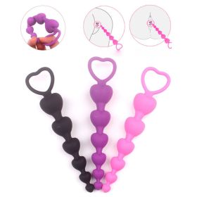 Soft Silicone Anal Beads Long Butt Plugs Ass Massage Heart Shape Anal Plug Dilator Adult Sexual Games Sex Toys for Gay Men Women (Color: Purple)