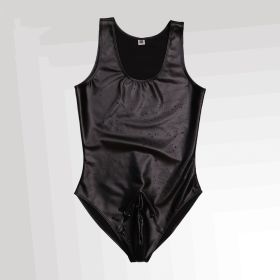 Men's Tight One Piece Vest Thin Section High Elastic Latex Ammonia (Option: Black-EXXL)