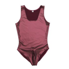 Men's Tight One Piece Vest Thin Section High Elastic Latex Ammonia (Option: Wine Red-EM)