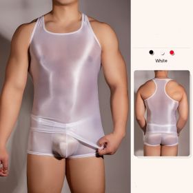 Men's Lingerie Tight Clothes Super Elastic Vest Short Sleeve Temptation (Option: White Top-Average Size)