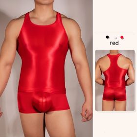 Men's Lingerie Tight Clothes Super Elastic Vest Short Sleeve Temptation (Option: Red Top-Average Size)