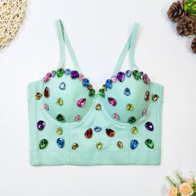 Beaded Fishbone Spaghetti Straps Outerwear Corset Short Skinny Gem Colorful Crystals Tube Top (Option: Light Green-38C)
