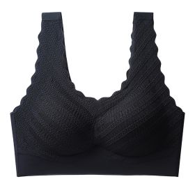 Seamless Back Shaping Bra Women's Small Chest Push Up Summer Thin Lace Bra (Option: Black-XL)