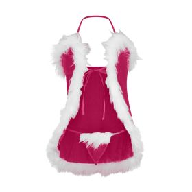 Women's Deep V Three-point Split Christmas Suit (Option: Rose Red-L)