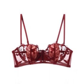 French Lace Flower Embroidered Underwear Soft Steel Ring (Option: Reddish Brown One Piece-85B)