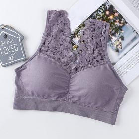 Lace Underwear Wide Shoulder Strap Anti-exposure Plus Size Vest (Option: Purple-Plus Size)
