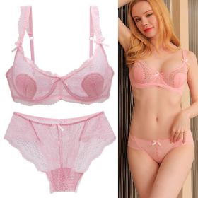 Women's Sexy Lace Transparent Super Thin Push Bra Set (Option: Pink-70B)