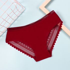 Mid-low Waist Women's Briefs Ice Silk Stripes Seamless Underwear (Option: Wine Red-M)