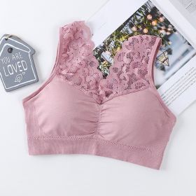 Lace Underwear Wide Shoulder Strap Anti-exposure Plus Size Vest (Option: Pink-Plus Size)