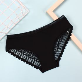 Mid-low Waist Women's Briefs Ice Silk Stripes Seamless Underwear (Option: Black-M)