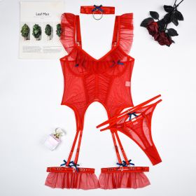 High Quality 4 Pieces Mesh Girls Sexy Lingerie Sets (Option: Red-L)