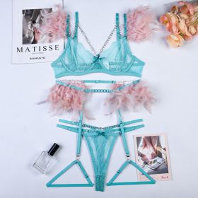 Christma Chains Lace Sexy Lingerie Women Underwear Bra Pa (Option: Green Splicing Pink-L)