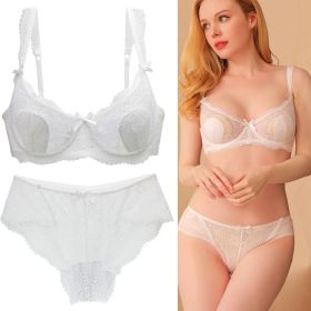 Women's Sexy Lace Transparent Super Thin Push Bra Set (Option: White-90B)