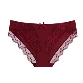 Lace Women's Panties Purified Cotton Crotch (Option: Wine Red-L)