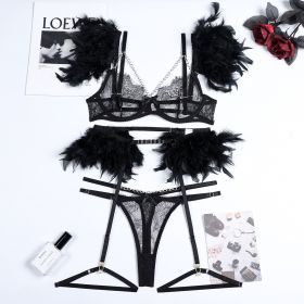 Christma Chains Lace Sexy Lingerie Women Underwear Bra Pa (Option: Black-L)