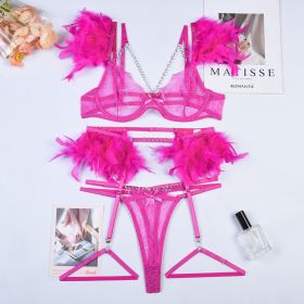 Christma Chains Lace Sexy Lingerie Women Underwear Bra Pa (Option: Rose Red-XL)